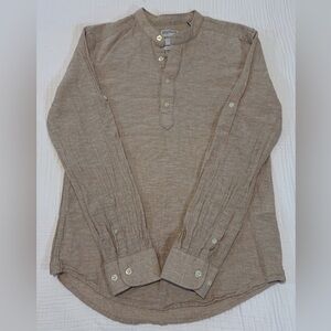 ONLY & SONS Beige Linen Quarter Button Long Sleeve Men’s Shirt Xtra Small Slim